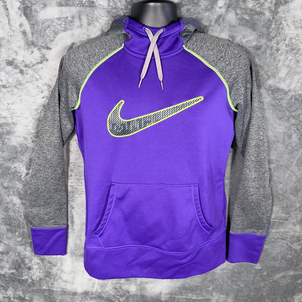 Nike Womens Therma-Fit Pullover‎ Hoodie M Purple Gray Fleece Sweatshirt
